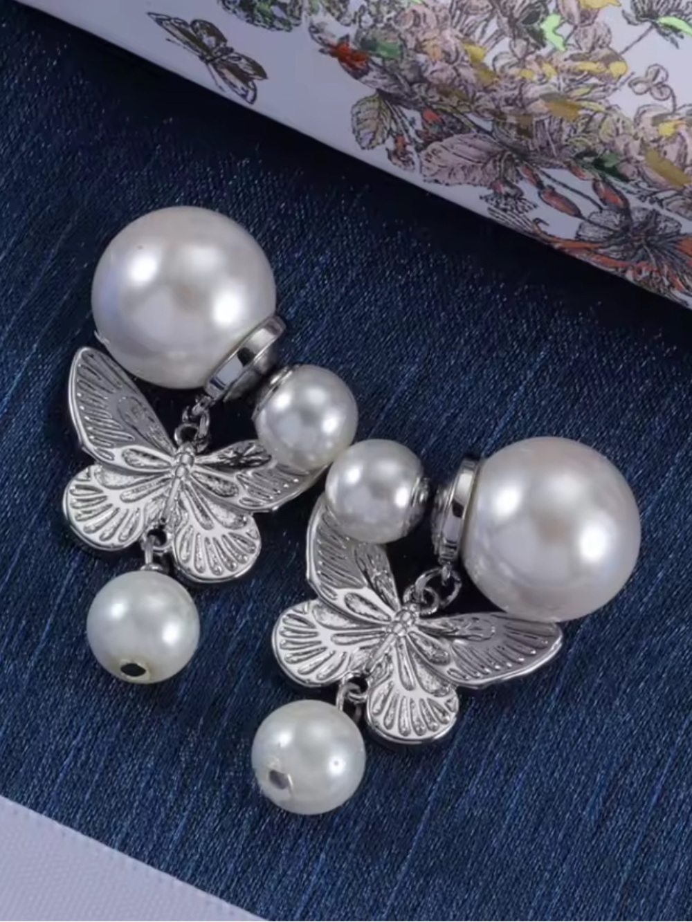 Kohl's Silver Butterfly Pearl Drop Earrings - White Pearlescent